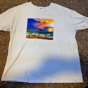 Forever 21 white shirt with ocean sunset view with grippy glitter on it (glitter